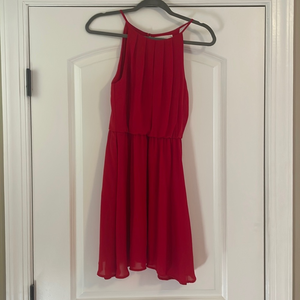 Red flows dress